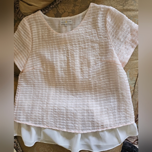 NWOT Cache Cache, sweet pink and white, short sleeve top - Picture 3 of 9